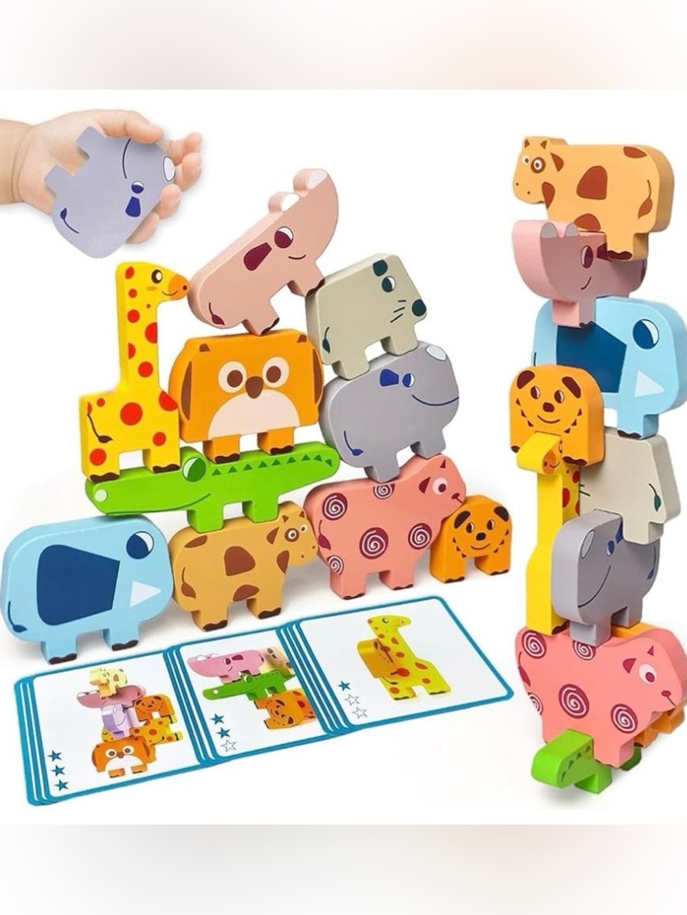 Stacking Wooden Safari Animals Building Toy - Multicolor